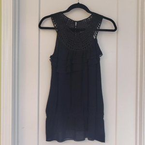 White House Black Market sleeveless black silk ruffled top